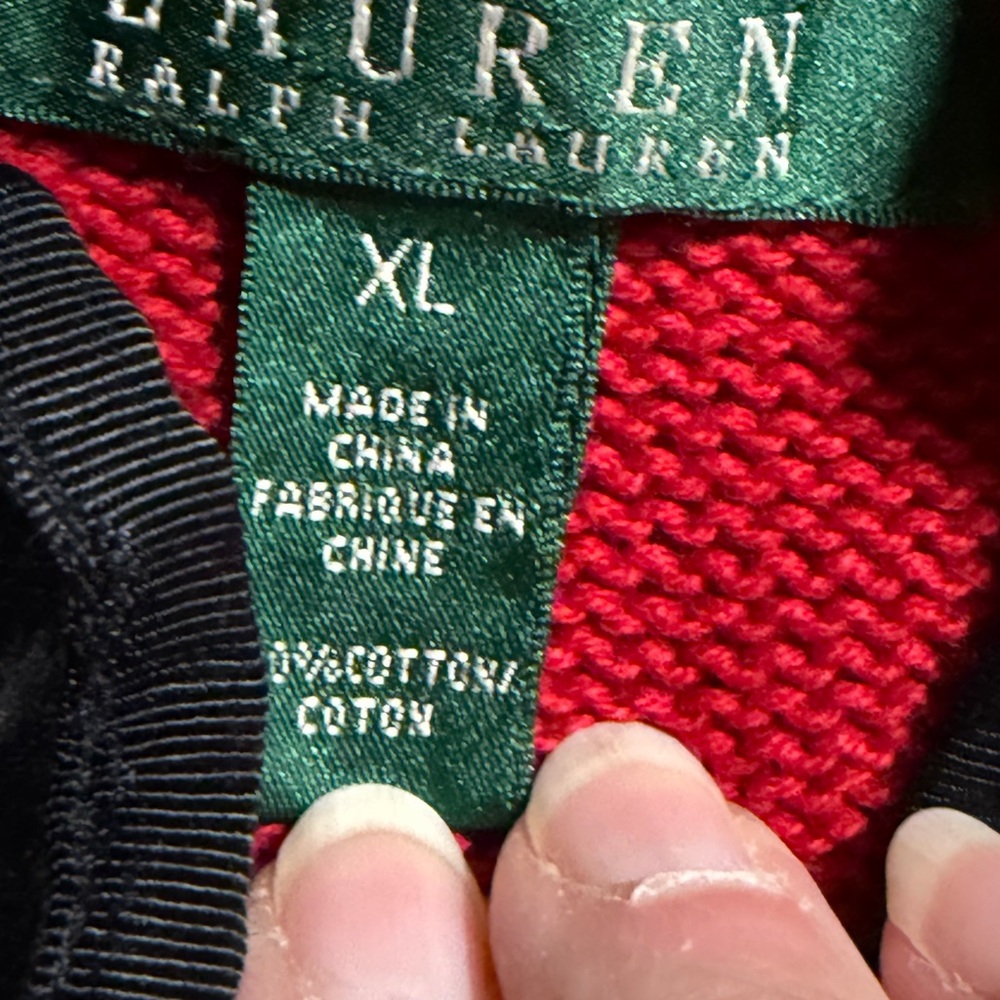 Lauren Ralph Lauren red knit military cardigan black velvet gold buttons XL VTG - Picture 6 of 8
